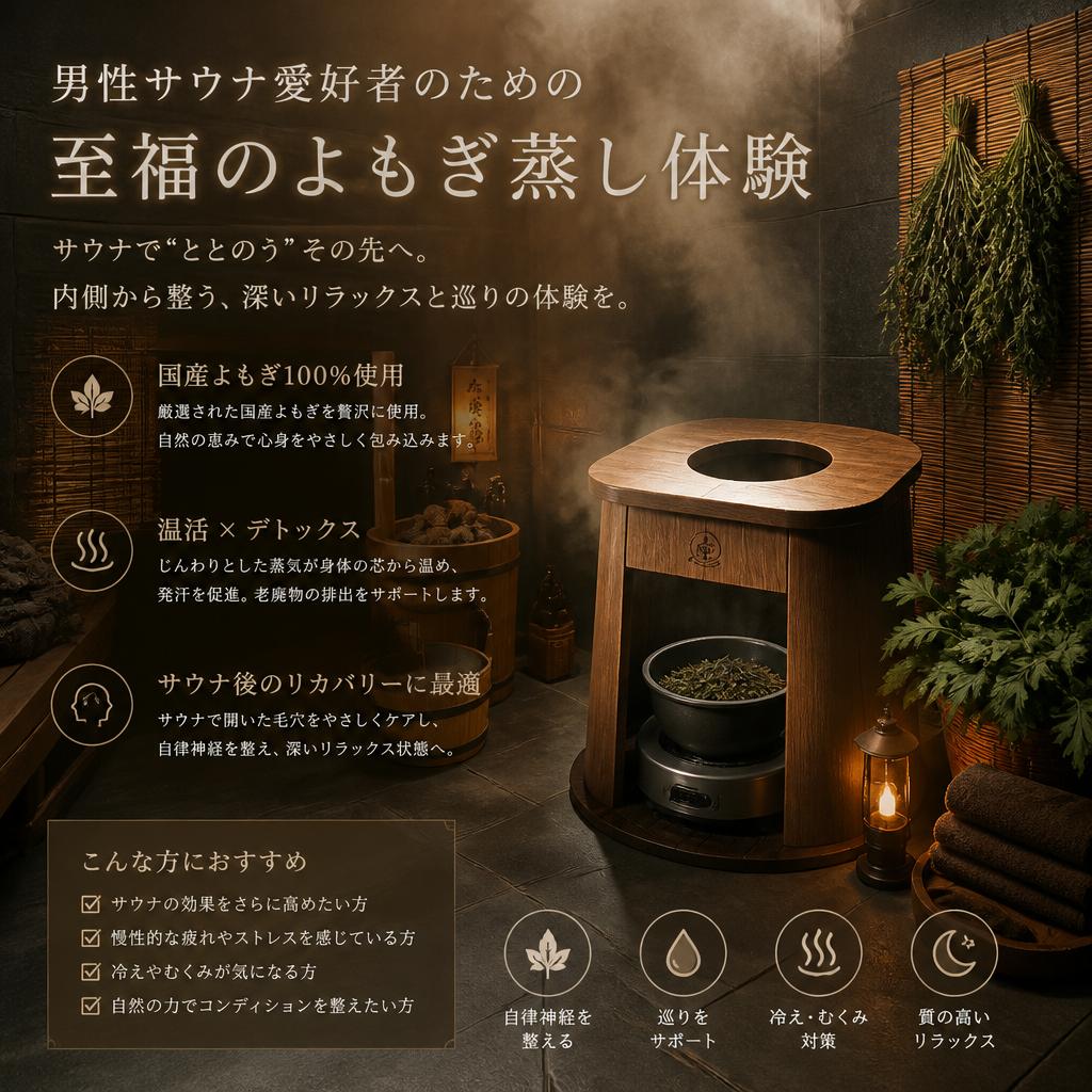 男性サウナ愛好者のための至福のよもぎ蒸し体験
