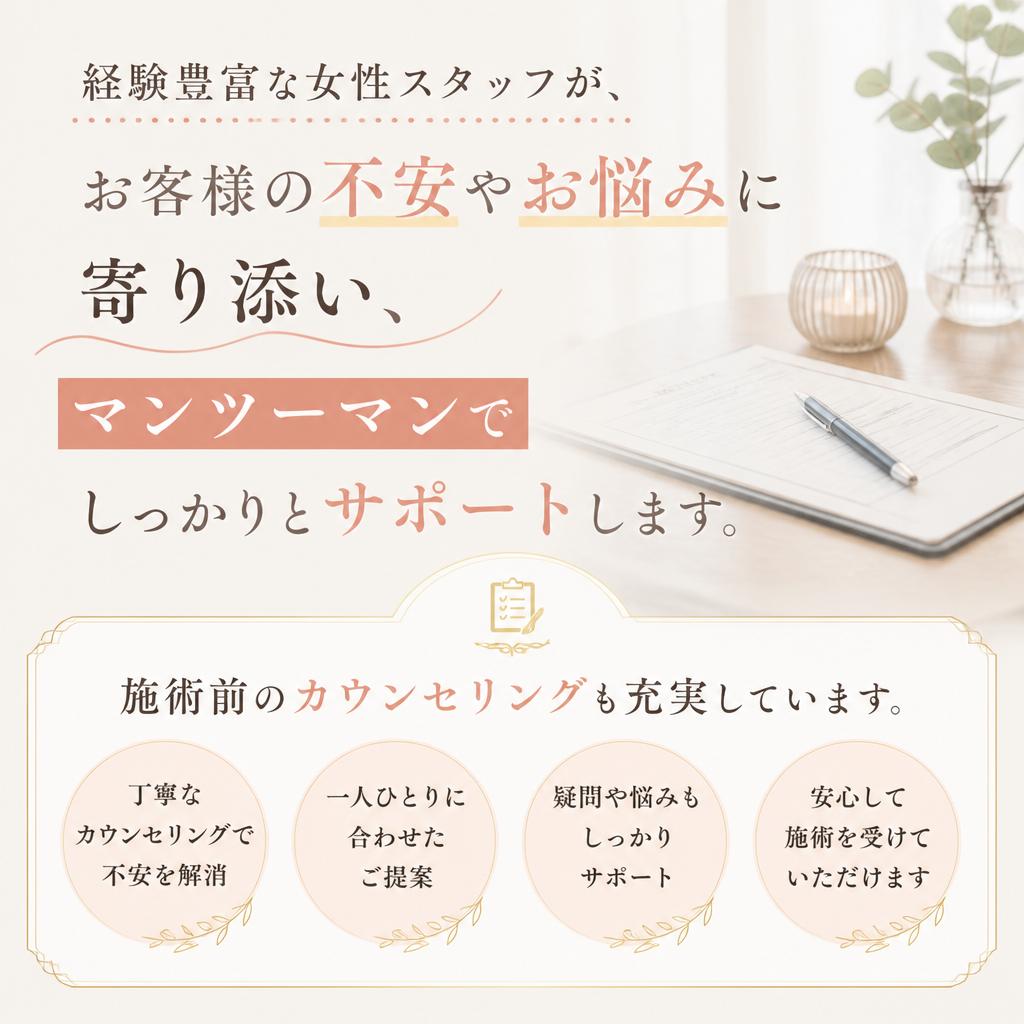女性スタッフによる丁寧なカウンセリング